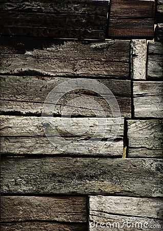 Wall from Wooden Sleepers Stock Photo
